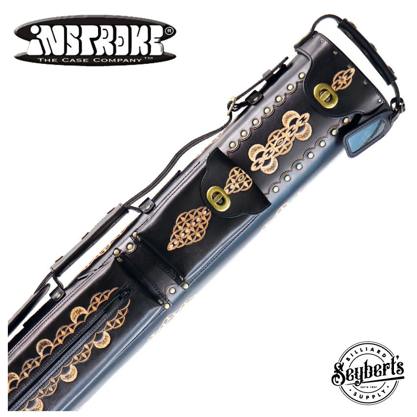Instroke Saddle DO3 Black Air Hand Tooled 3x5 Pool Cue Case - 35D03BKH 1 Instroke Saddle DO3 Black Air Hand Tooled 3x5 Pool Cue Case - 35D03BKH