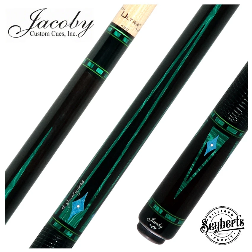 Jacoby Nova Ebony And Malachite Custom Pool Cue With Black Lizard Wrap And Ultra Pro Shaft 1 Jacoby Nova Ebony And Malachite Custom Pool Cue With Black Lizard Wrap And Ultra Pro Shaft