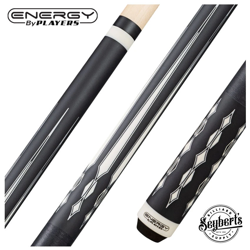 Players Energy Series Matte Black With White And Silver Graphic Pool Cue With Black Linen Wrap 1 Players Energy Series Matte Black With White And Silver Graphic Pool Cue With Black Linen Wrap