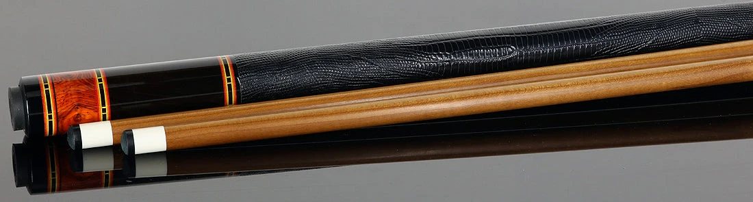 Jim Pierce Custom Cues - Gabon Ebony Forearm With 6 Mexican Cocobolo Points And Black Lizard Leather Wrap- 2 KeilwoodShafts 3 Jim Pierce Custom Cues - Gabon Ebony Forearm With 6 Mexican Cocobolo Points And Black Lizard Leather Wrap- 2 KeilwoodShafts - Image 3