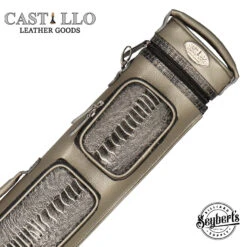 Castillo Grey Leather With Grey Ostrich Leg Accent 2x4 Hard Leather Pool Cue Case - CLG24GYGYOS