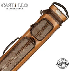 Castillo Honey Brown Leather With Chocolate Brown Ostrich Leg Accent 2x4 Hard Leather Pool Cue Case - CLG24HBRCBOS