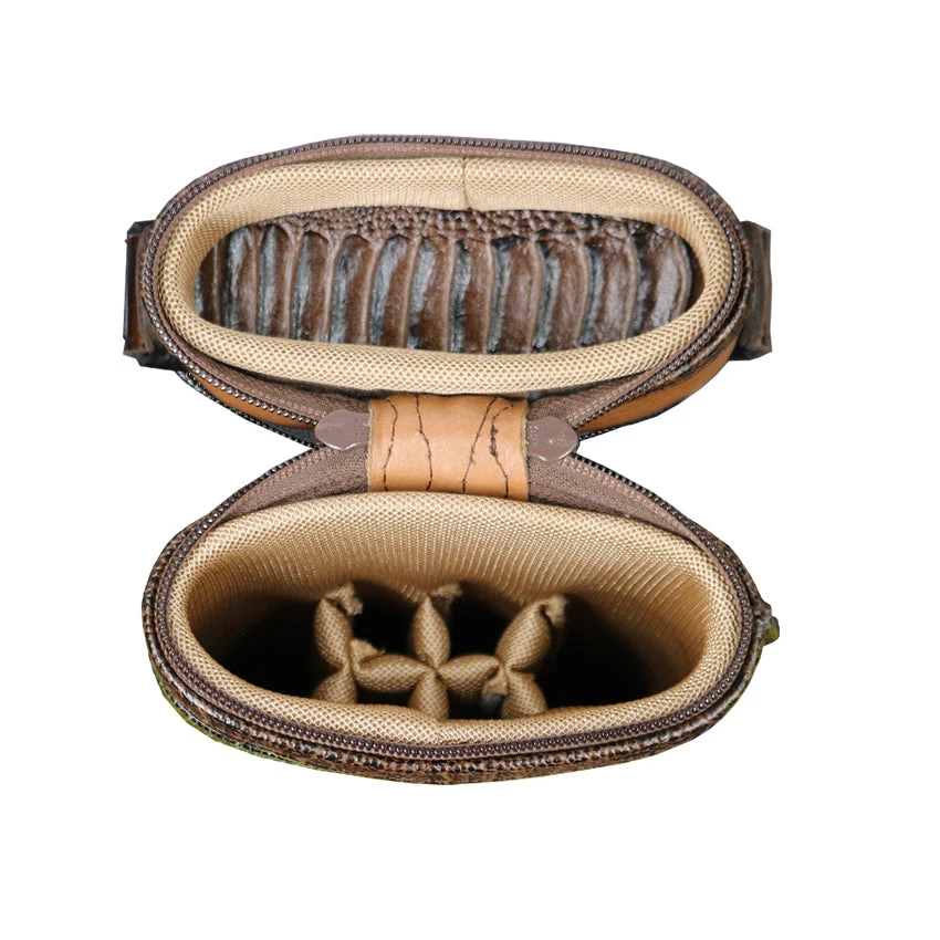 Castillo Honey Brown Leather With Chocolate Brown Ostrich Leg Accent 2x4 Hard Leather Pool Cue Case - CLG24HBRCBOS 3 Castillo Honey Brown Leather With Chocolate Brown Ostrich Leg Accent 2x4 Hard Leather Pool Cue Case - CLG24HBRCBOS - Image 3