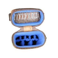 Castillo Honey Brown Leather With Chocolate Brown Ostrich Leg Accent 3x5 Hard Leather Pool Cue Case - CLG35HBRCBOS -Seyberts Sale Store CLG3X5HBCB0S INSIDE