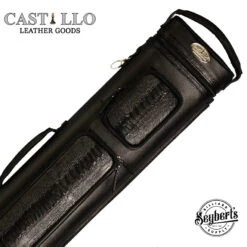 Castillo Black Leather With Black Ostrich Leg Accent 4x7 Hard Leather Pool Cue Case - CLG47BKBKOS