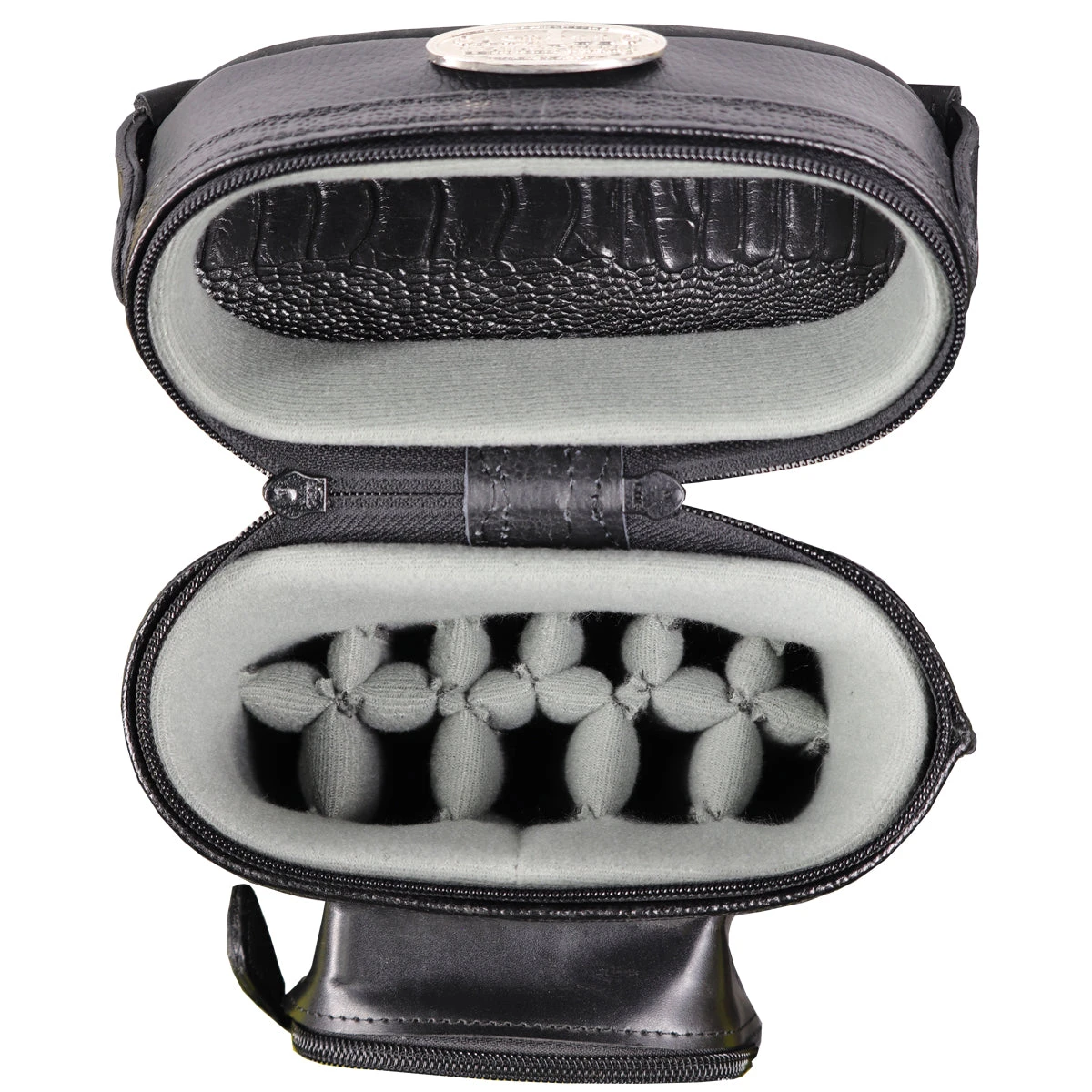 Castillo Black Leather With Black Ostrich Leg Accent 4x7 Hard Leather Pool Cue Case - CLG47BKBKOS 3 Castillo Black Leather With Black Ostrich Leg Accent 4x7 Hard Leather Pool Cue Case - CLG47BKBKOS - Image 3