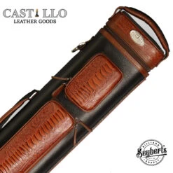 Castillo Black Leather With Cognac Ostrich Leg Accent 4x7 Hard Leather Pool Cue Case - CLG47BKCGOS
