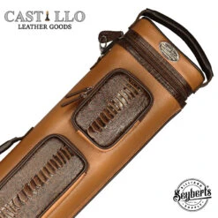 Castillo Honey Brown Leather With Chocolate Brown Ostrich Leg Accent 4x7 Hard Leather Pool Cue Case - CLG47HBRCBOS