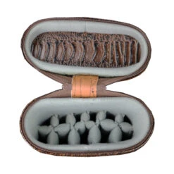 Castillo Honey Brown Leather With Chocolate Brown Ostrich Leg Accent 4x7 Hard Leather Pool Cue Case - CLG47HBRCBOS -Seyberts Sale Store CLG47HBRCBOS INISDE