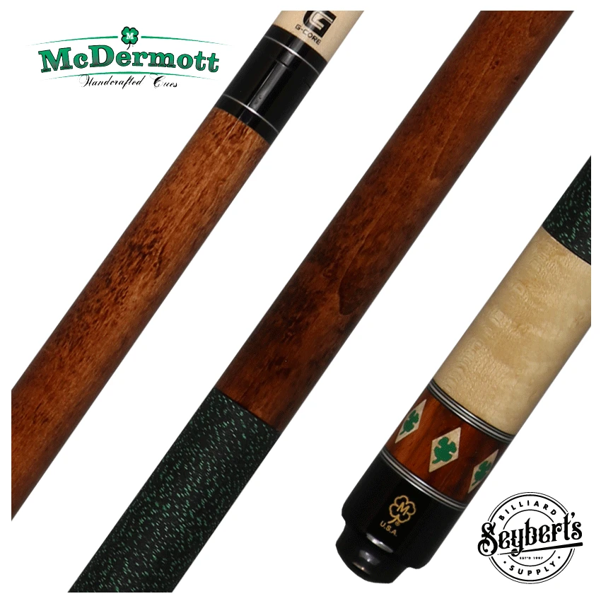 McDermott G Series Dark Cherry Stained Maple With Green Clover Inlays Pool Cue - G331 1 McDermott G Series Dark Cherry Stained Maple With Green Clover Inlays Pool Cue - G331
