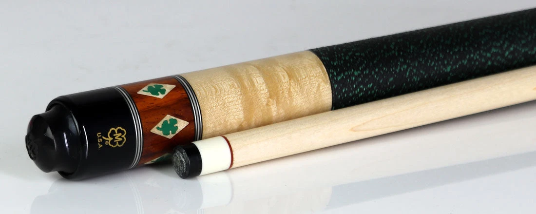 McDermott G Series Dark Cherry Stained Maple With Green Clover Inlays Pool Cue - G331 2 McDermott G Series Dark Cherry Stained Maple With Green Clover Inlays Pool Cue - G331 - Image 2
