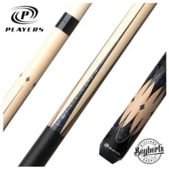 Players Graphic Series Natural Maple And Blue Stone Graphic Pool Cue With Black Linen Wrap