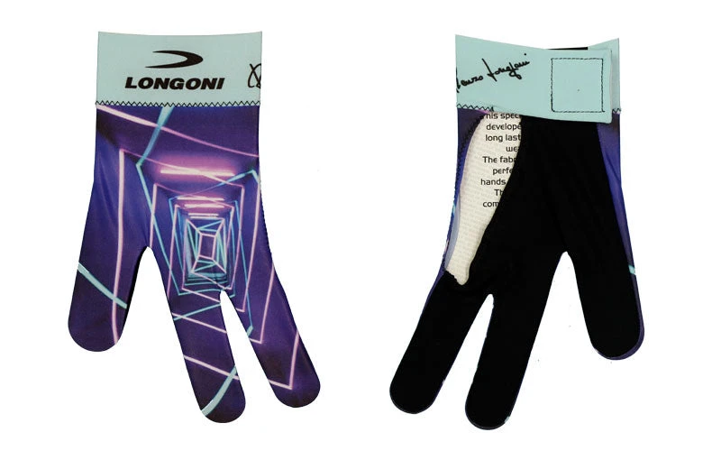 Longoni Left Hand Billiard Glove - Blue Neon Prisms 2 Longoni Left Hand Billiard Glove - Blue Neon Prisms - Image 2