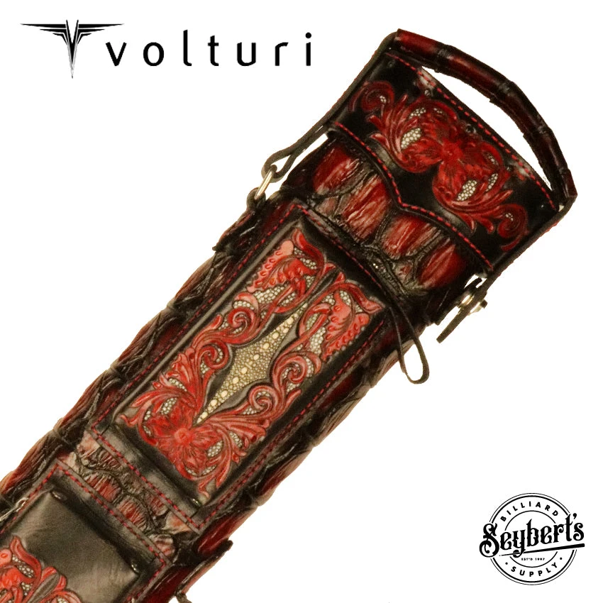 Volturi Custom Hand Tooled Crocodile Red/Black 2x4 Hard Pool Cue Case - SPMERVOL 1 Volturi Custom Hand Tooled Crocodile Red/Black 2x4 Hard Pool Cue Case - SPMERVOL