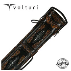 Volturi Custom Venice V2 Style Fully Carved Black/Tan 4x8 Hard Pool Cue Case - VCVSV24X8BLKBRN