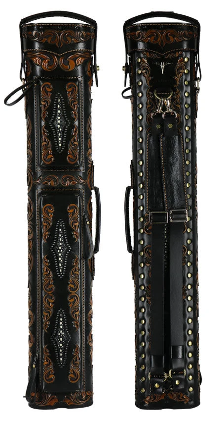 Volturi Custom Venice V2 Style Fully Carved Black/Tan 4x8 Hard Pool Cue Case - VCVSV24X8BLKBRN 2 Volturi Custom Venice V2 Style Fully Carved Black/Tan 4x8 Hard Pool Cue Case - VCVSV24X8BLKBRN - Image 2