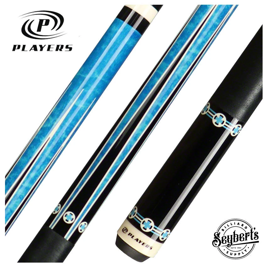Players Classic Series Blue Stained Maple With White Cross Graphic Pool Cue - C985 1 Players Classic Series Blue Stained Maple With White Cross Graphic Pool Cue - C985