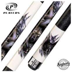 PlayersWhite With Howling Wolf Graphic Pool Cue - DCWWP