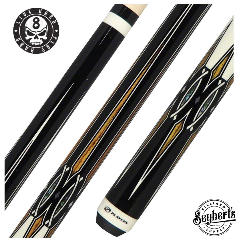 Players Exotic Series White Black And Abalone Graphic Pool Cue - E2332 1 Players Exotic Series White Black And Abalone Graphic Pool Cue - E2332