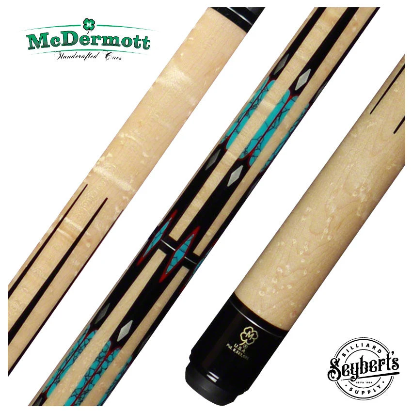 McDermott H Series Birdseye Maple Forearm With Black/Turquoise/Pewter/Red Points Pool Cue - H1050 1 McDermott H Series Birdseye Maple Forearm With Black/Turquoise/Pewter/Red Points Pool Cue - H1050