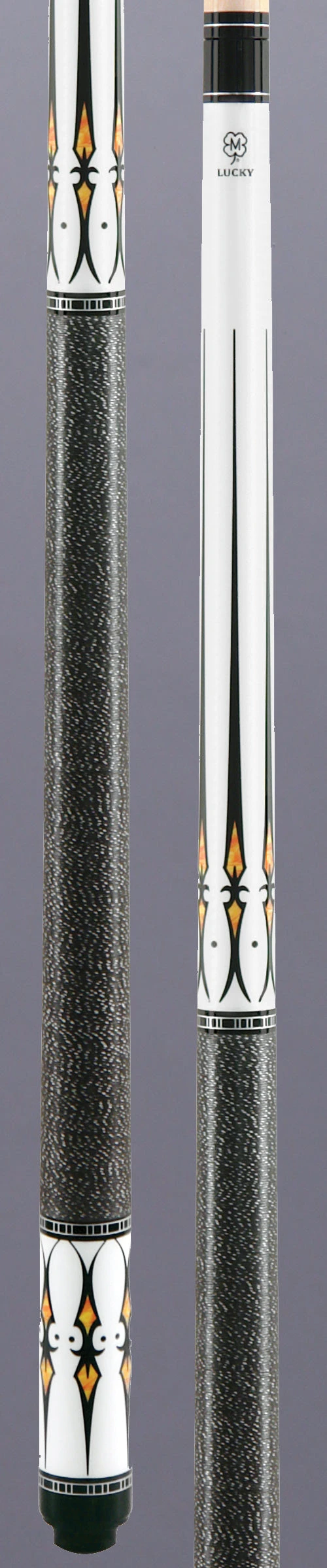 Lucky White With Black And Orange Points Graphic Pool Cue With Linen Wrap - L40 3 Lucky White With Black And Orange Points Graphic Pool Cue With Linen Wrap - L40 - Image 3
