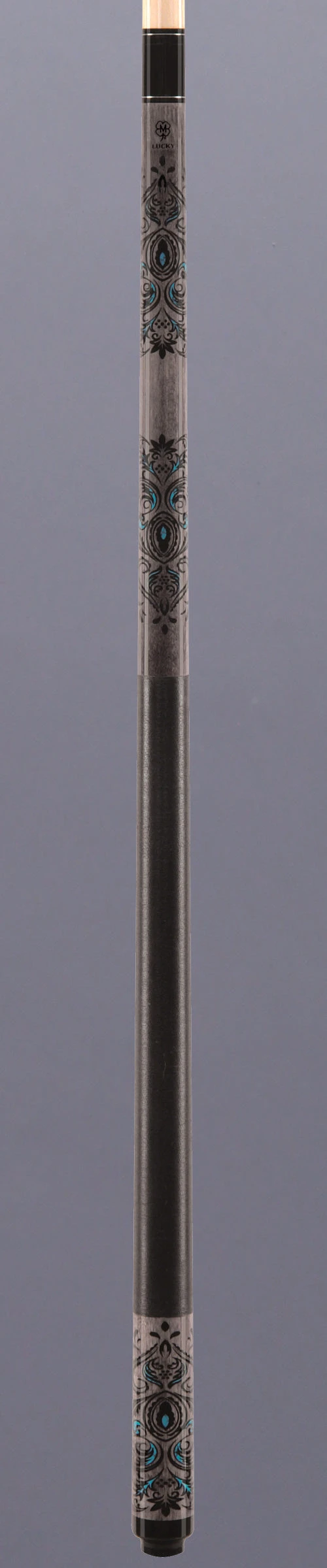 Lucky Gray Maple With Black/Turquoise Graphic Pool Cue With Linen Wrap - L51 2 Lucky Gray Maple With Black/Turquoise Graphic Pool Cue With Linen Wrap - L51 - Image 2