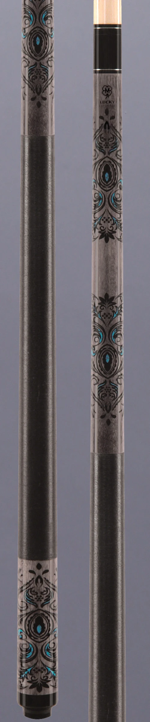 Lucky Gray Maple With Black/Turquoise Graphic Pool Cue With Linen Wrap - L51 3 Lucky Gray Maple With Black/Turquoise Graphic Pool Cue With Linen Wrap - L51 - Image 3