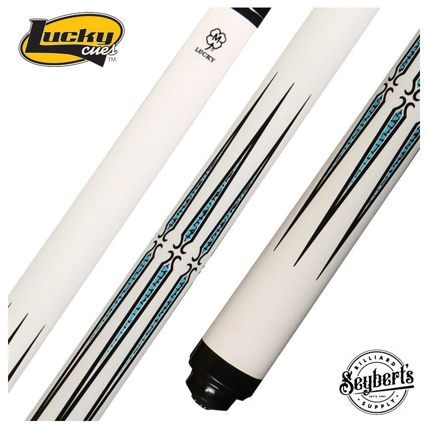 Lucky White 8 Point Graphic No Wrap Pool Cue - L74 1 Lucky White 8 Point Graphic No Wrap Pool Cue - L74