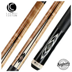 Lucasi Zero Flexpoint Antique Stained Birdseye Maple With Abalone Inlays And Lizard Embossed Black Leather Wrap Pool Cue - LZC24