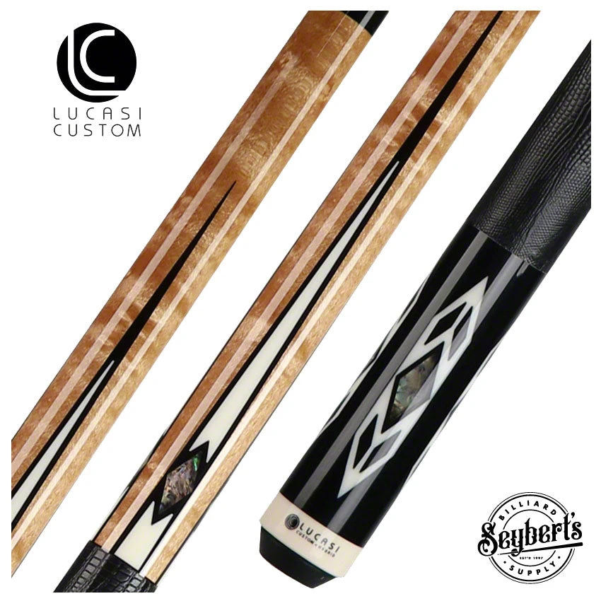 Lucasi Zero Flexpoint Antique Stained Birdseye Maple With Abalone Inlays And Lizard Embossed Black Leather Wrap Pool Cue - LZC24 1 Lucasi Zero Flexpoint Antique Stained Birdseye Maple With Abalone Inlays And Lizard Embossed Black Leather Wrap Pool Cue - LZC24