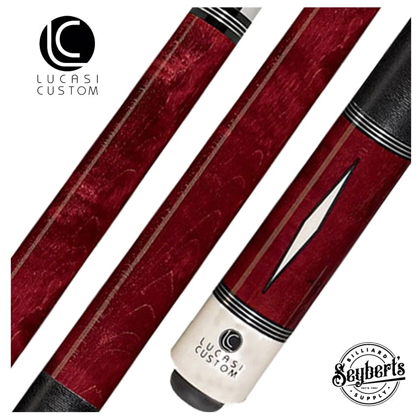 LucasiZero Flexpoint Venetian Red Stained Birdseye Maple With Imtitation Bone Inlays And Black Linen Wrap Pool Cue - LZD1 1 LucasiZero Flexpoint Venetian Red Stained Birdseye Maple With Imtitation Bone Inlays And Black Linen Wrap Pool Cue - LZD1
